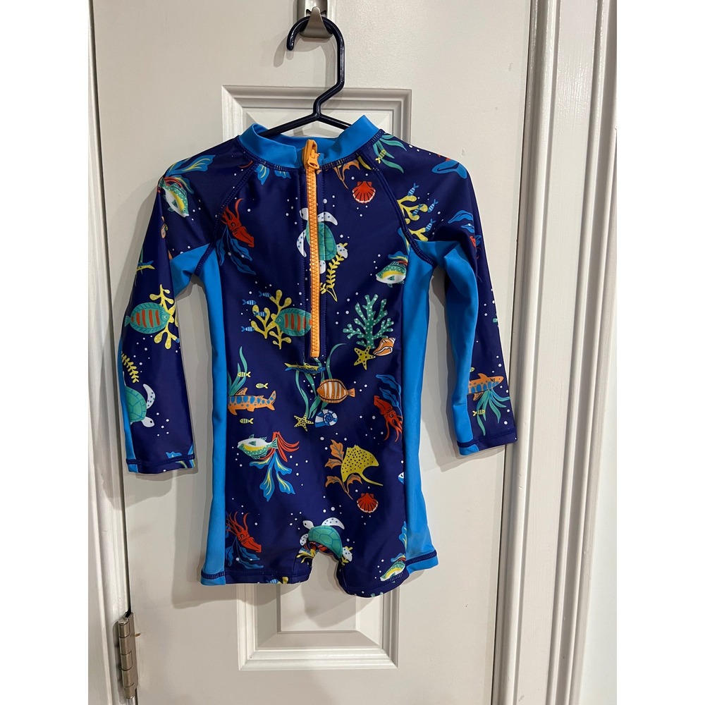 Panama Jack Baby Boy Rash Guard Swimsuit and Sun Hat Set Sea Life Blue 24M